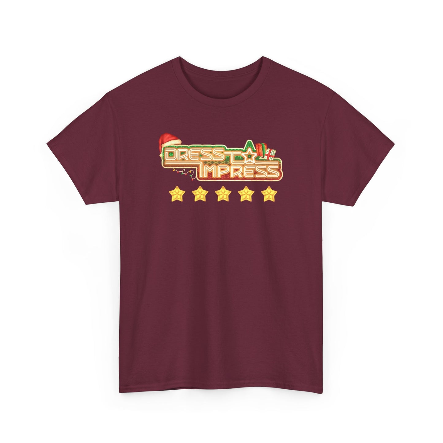 Dress To Impress logo Tee | Holiday Santa Hat, 5 Star Rating, Roblox Game