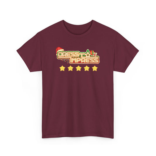 Dress To Impress logo Tee | Holiday Santa Hat, 5 Star Rating, Roblox Game