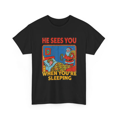 Santa Sees You When You're Sleeping Vintage Horror Tee | Christmas Creepy Holiday