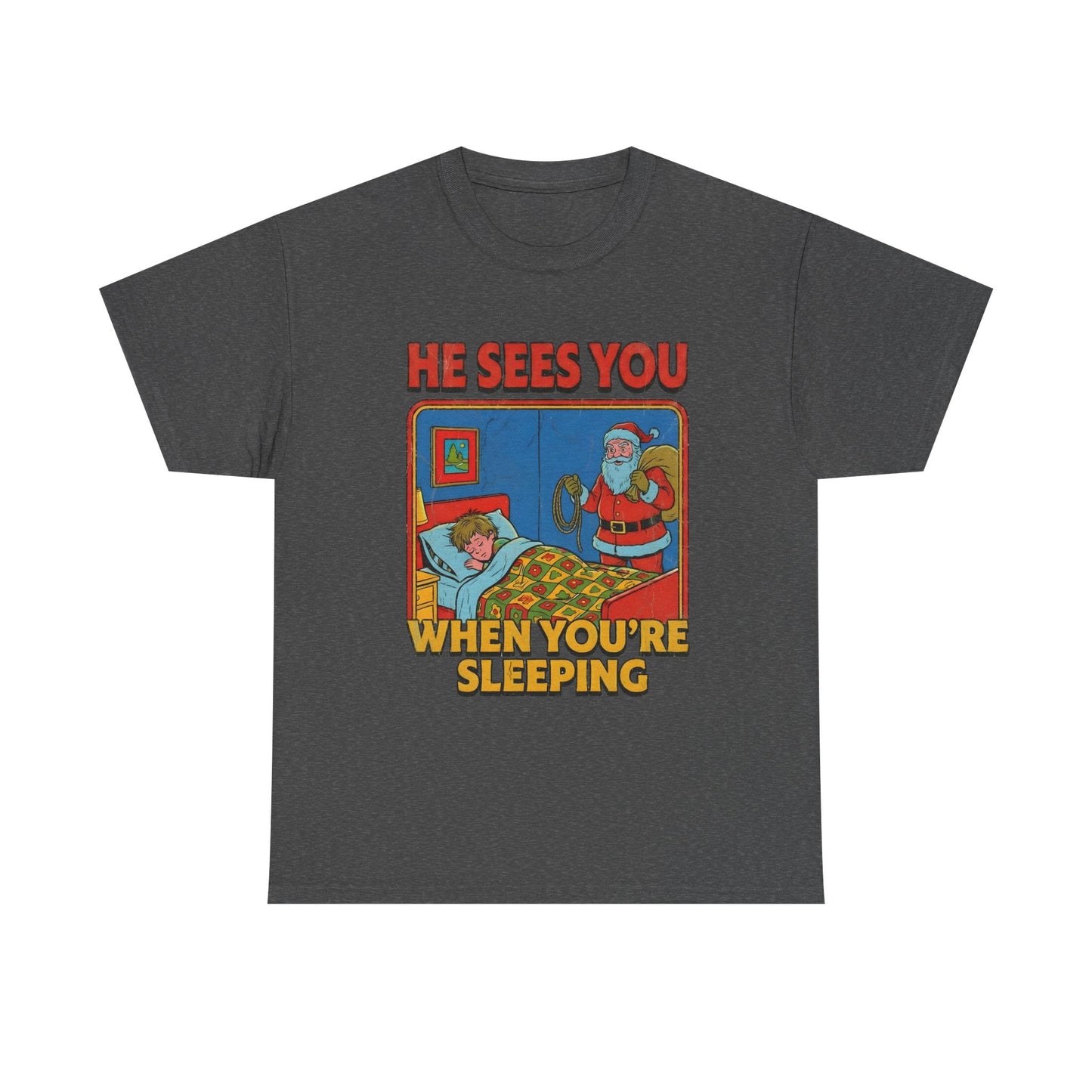 Santa Sees You When You're Sleeping Vintage Horror Tee | Christmas Creepy Holiday