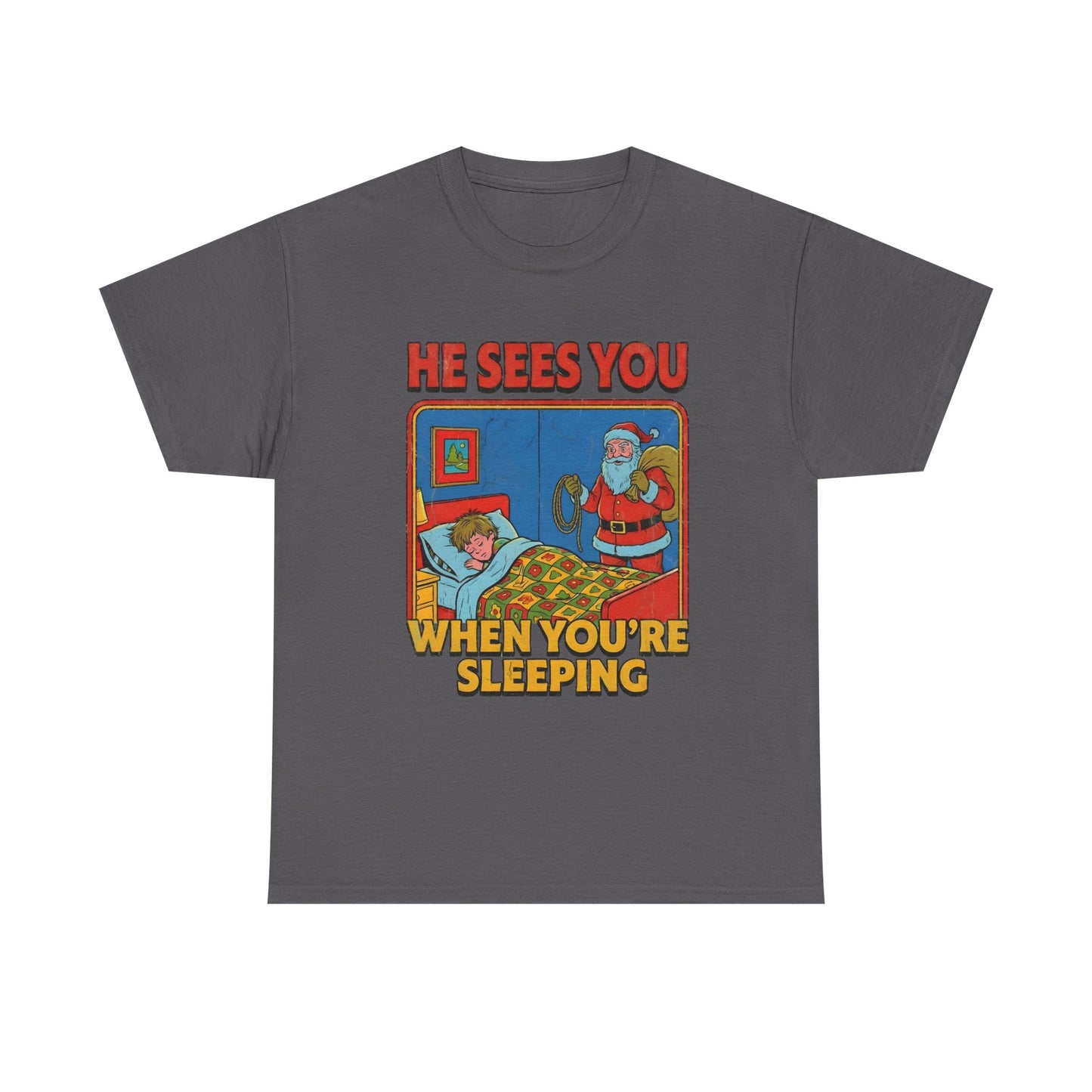 Santa Sees You When You're Sleeping Vintage Horror Tee | Christmas Creepy Holiday