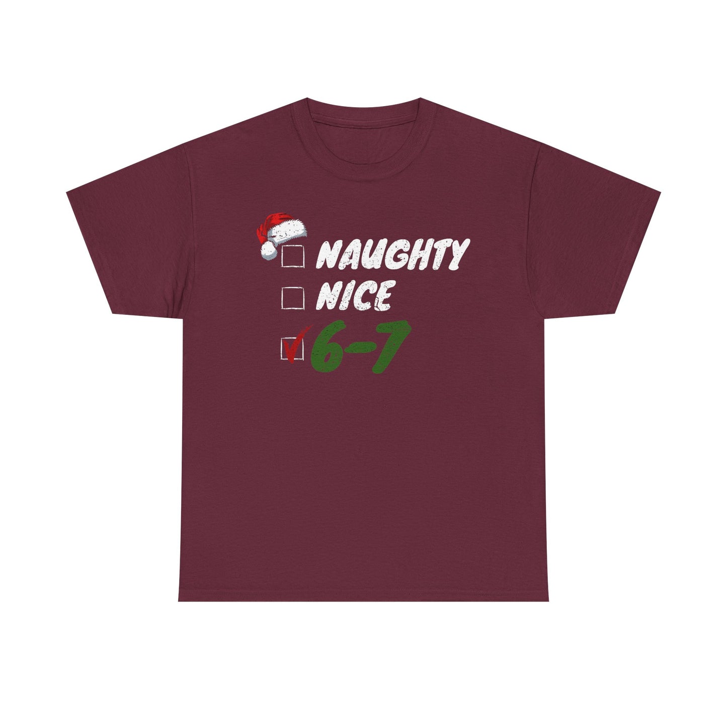 Naughty Nice 6-7 Checklist T-Shirt | Christmas Santa Humor