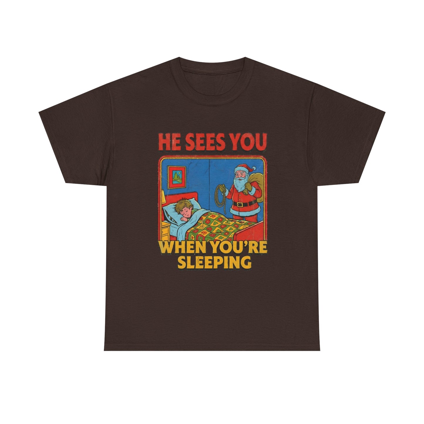 Santa Sees You When You're Sleeping Vintage Horror Tee | Christmas Creepy Holiday
