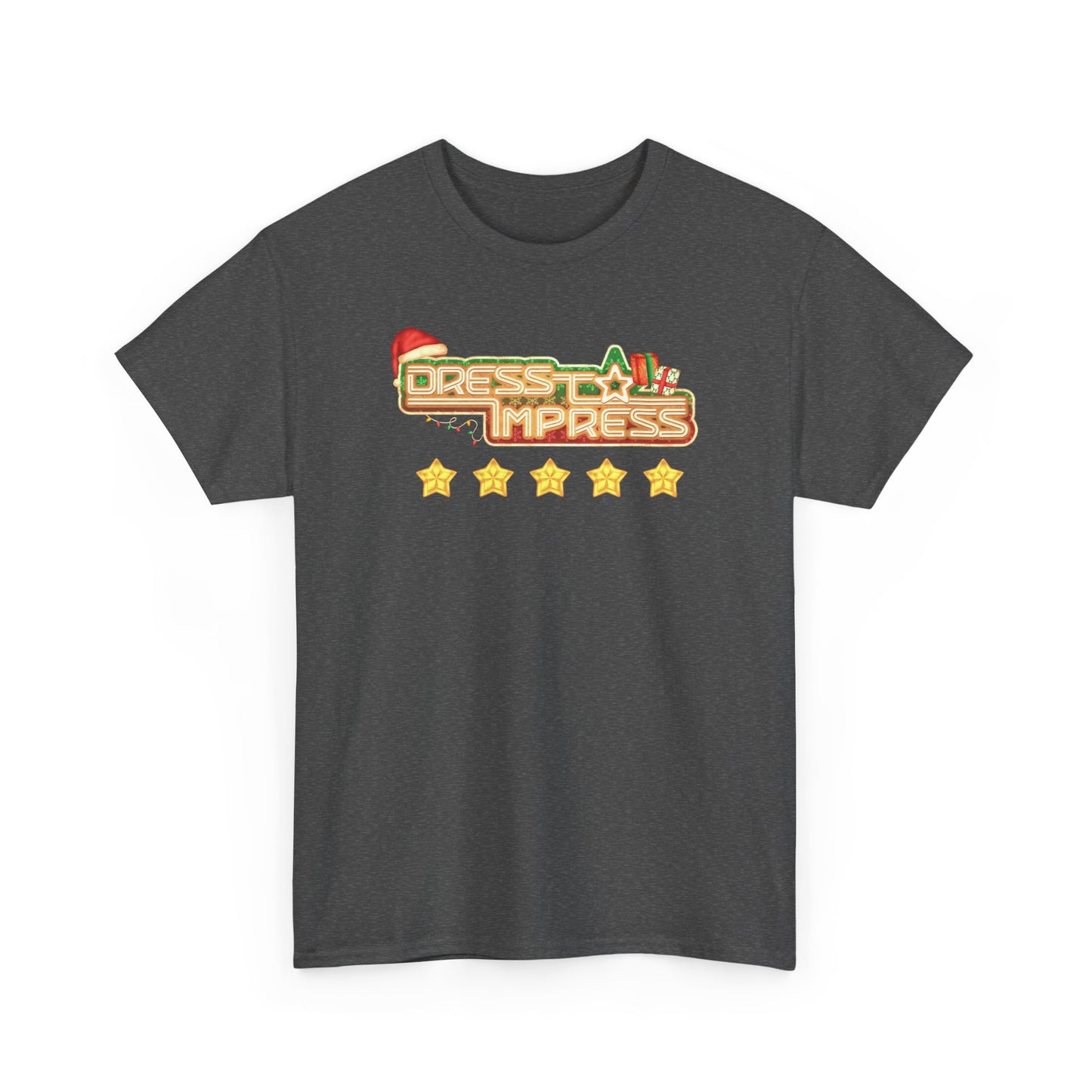 Dress To Impress logo Tee | Holiday Santa Hat, 5 Star Rating, Roblox Game