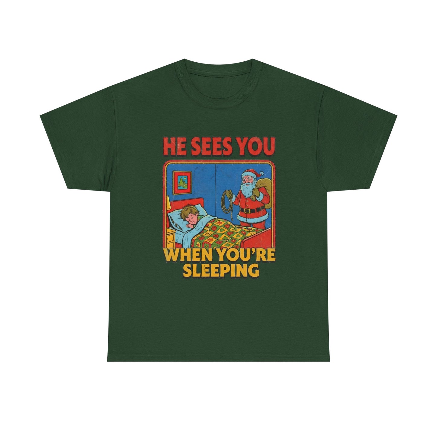 Santa Sees You When You're Sleeping Vintage Horror Tee | Christmas Creepy Holiday