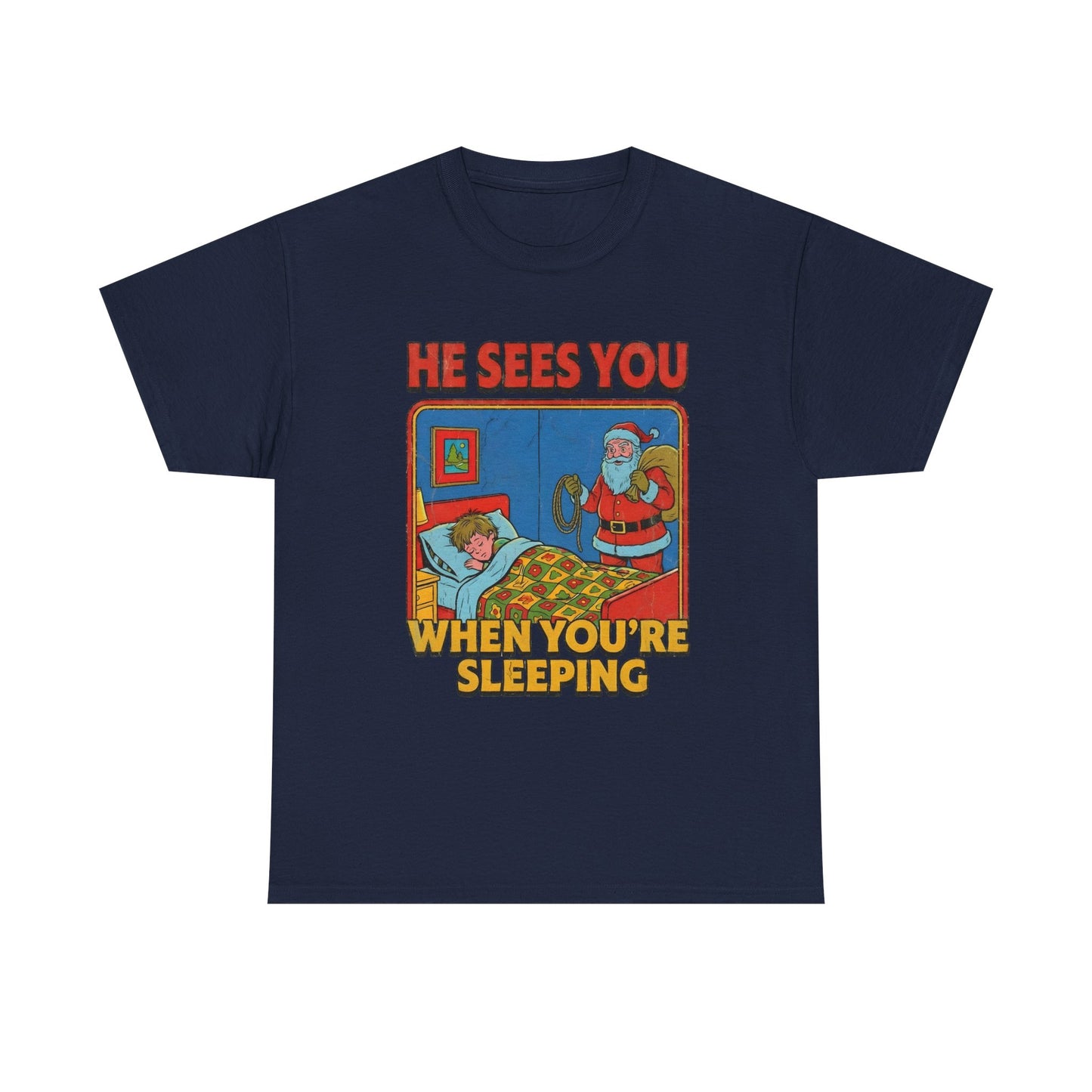 Santa Sees You When You're Sleeping Vintage Horror Tee | Christmas Creepy Holiday