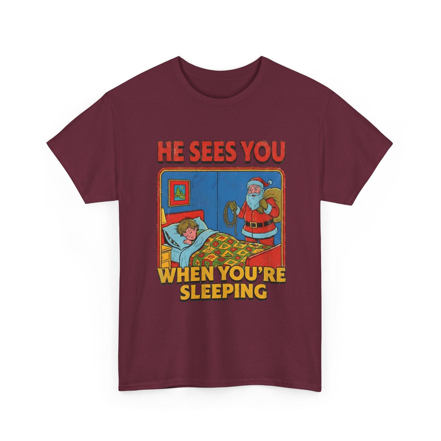 Santa Sees You When You're Sleeping Vintage Horror Tee | Christmas Creepy Holiday