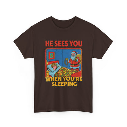 Santa Sees You When You're Sleeping Vintage Horror Tee | Christmas Creepy Holiday