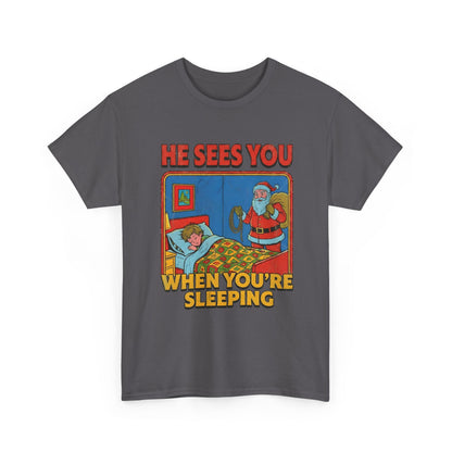 Santa Sees You When You're Sleeping Vintage Horror Tee | Christmas Creepy Holiday