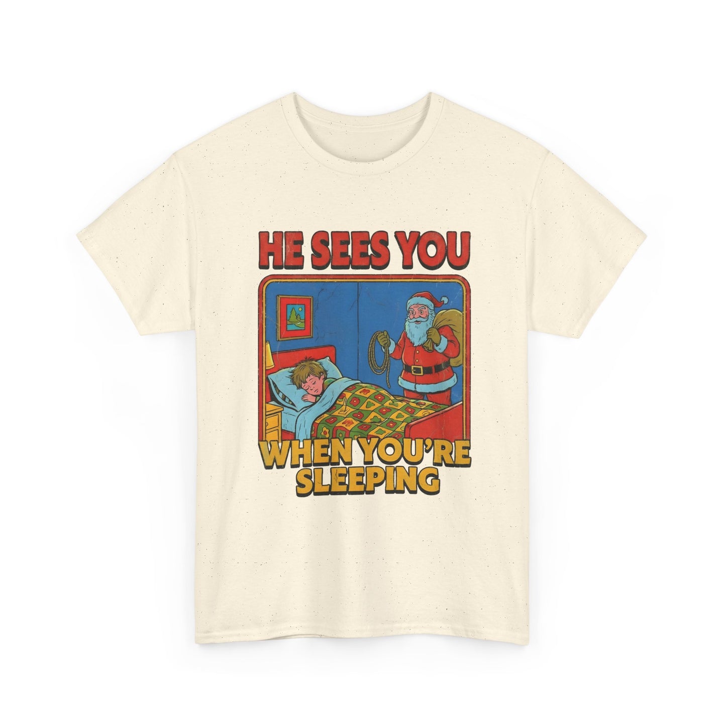 Santa Sees You When You're Sleeping Vintage Horror Tee | Christmas Creepy Holiday