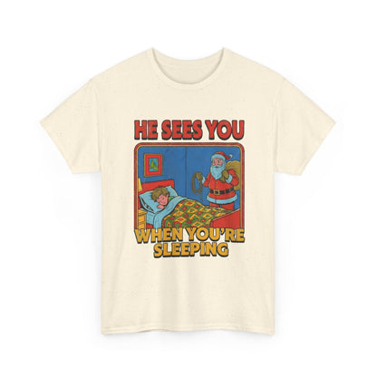 Santa Sees You When You're Sleeping Vintage Horror Tee | Christmas Creepy Holiday
