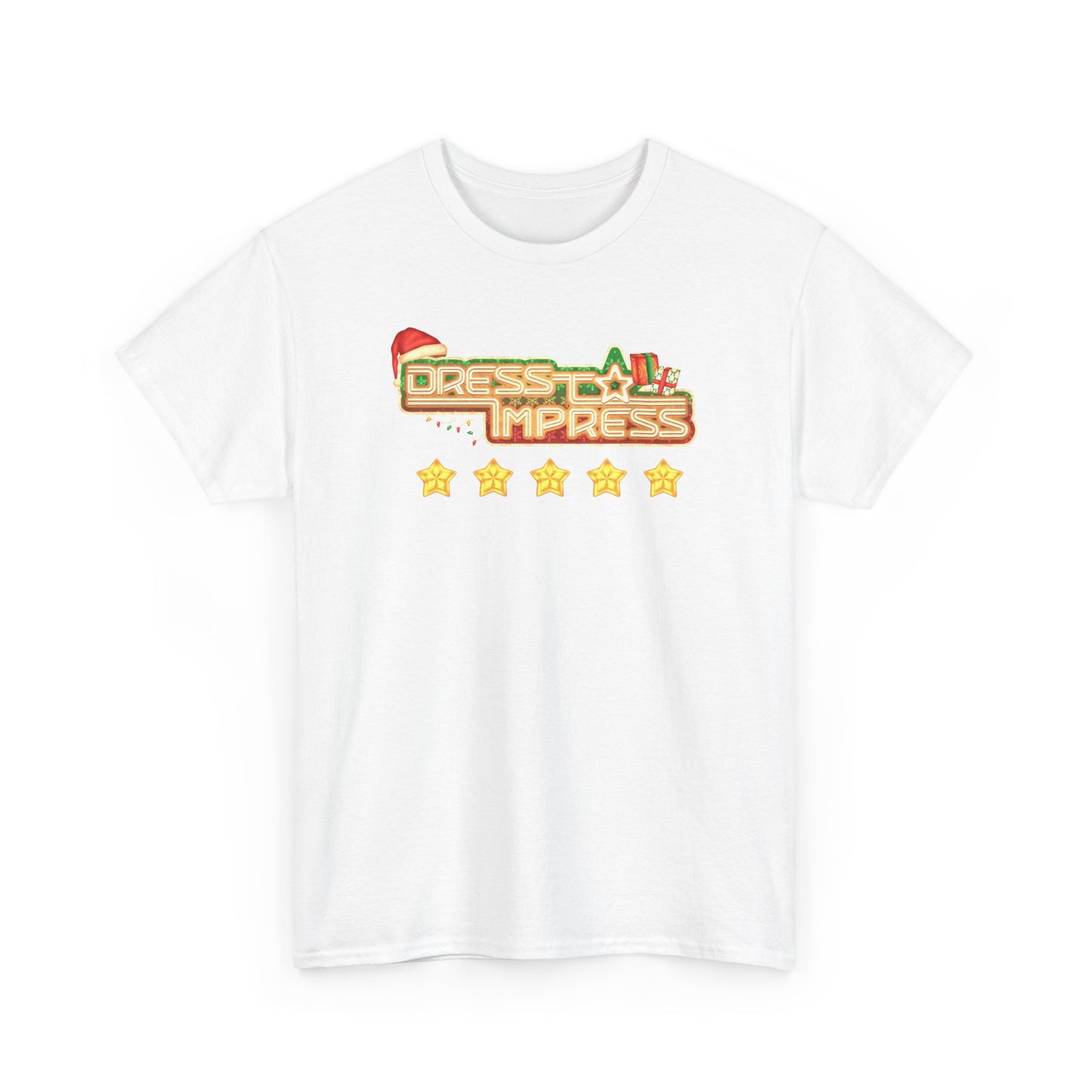 Dress To Impress logo Tee | Holiday Santa Hat, 5 Star Rating, Roblox Game
