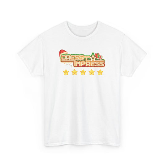 Dress To Impress logo Tee | Holiday Santa Hat, 5 Star Rating, Roblox Game