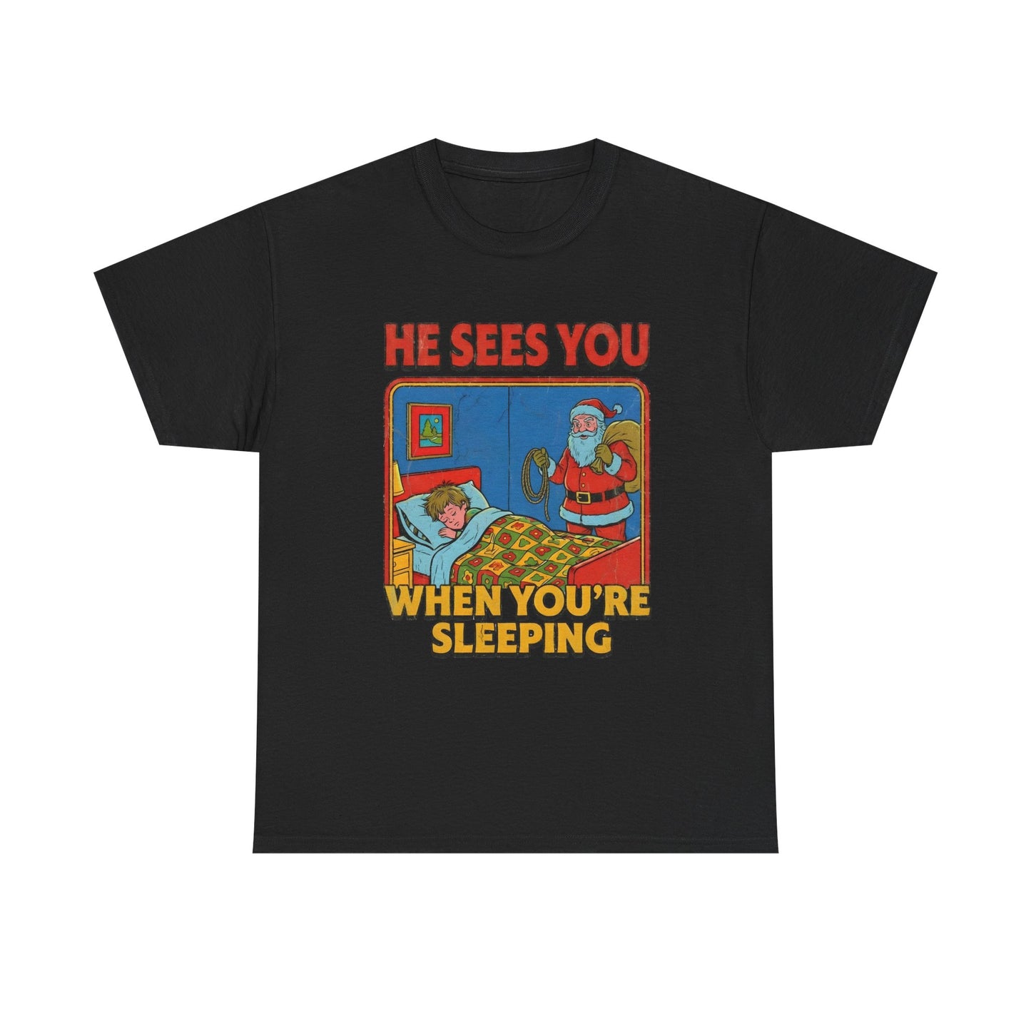 Santa Sees You When You're Sleeping Vintage Horror Tee | Christmas Creepy Holiday