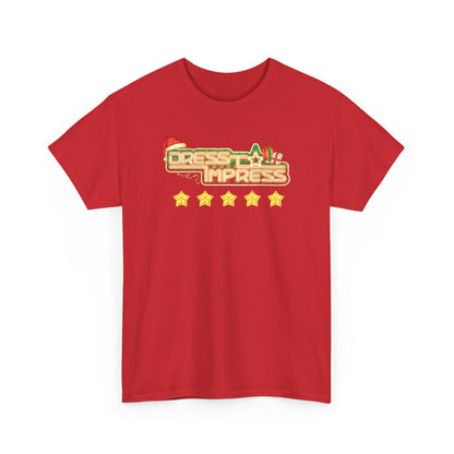 Dress To Impress logo Tee | Holiday Santa Hat, 5 Star Rating, Roblox Game