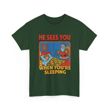 Santa Sees You When You're Sleeping Vintage Horror Tee | Christmas Creepy Holiday