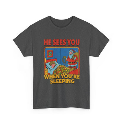 Santa Sees You When You're Sleeping Vintage Horror Tee | Christmas Creepy Holiday