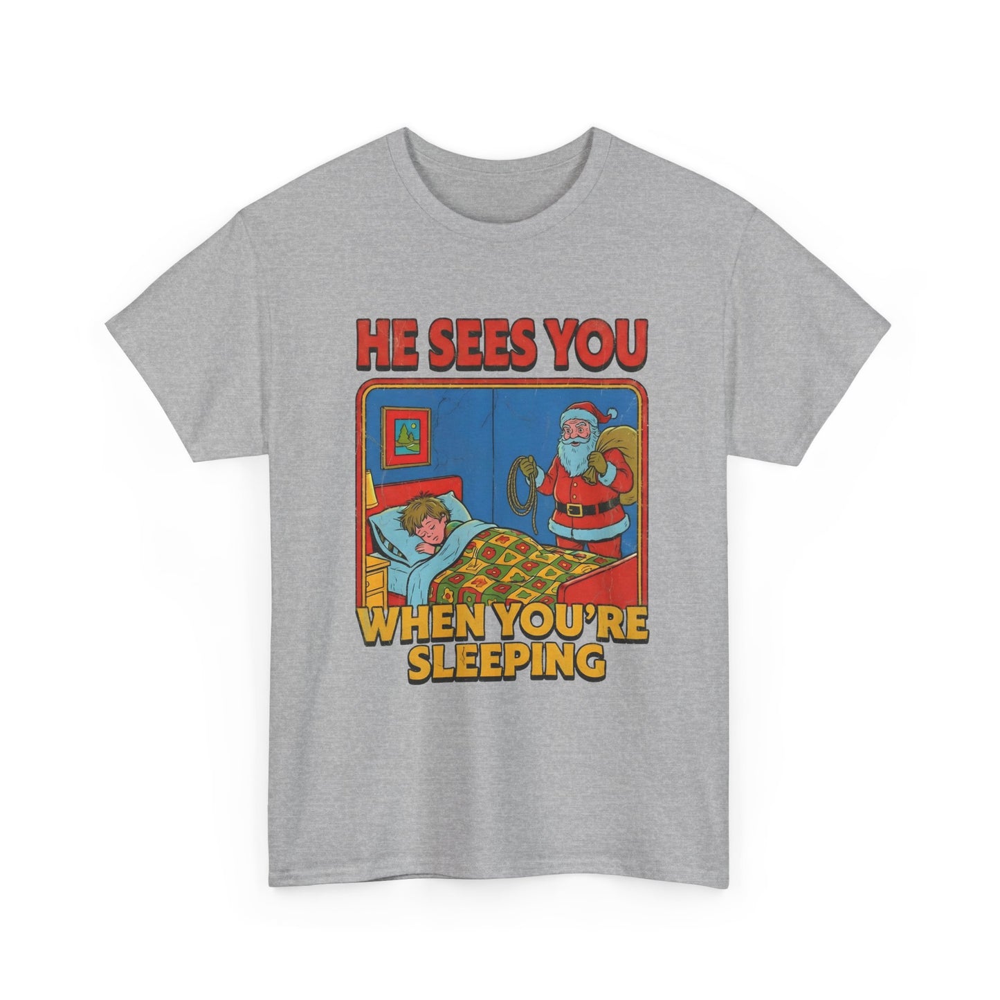 Santa Sees You When You're Sleeping Vintage Horror Tee | Christmas Creepy Holiday