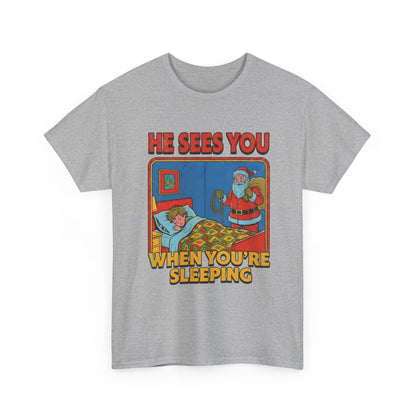 Santa Sees You When You're Sleeping Vintage Horror Tee | Christmas Creepy Holiday