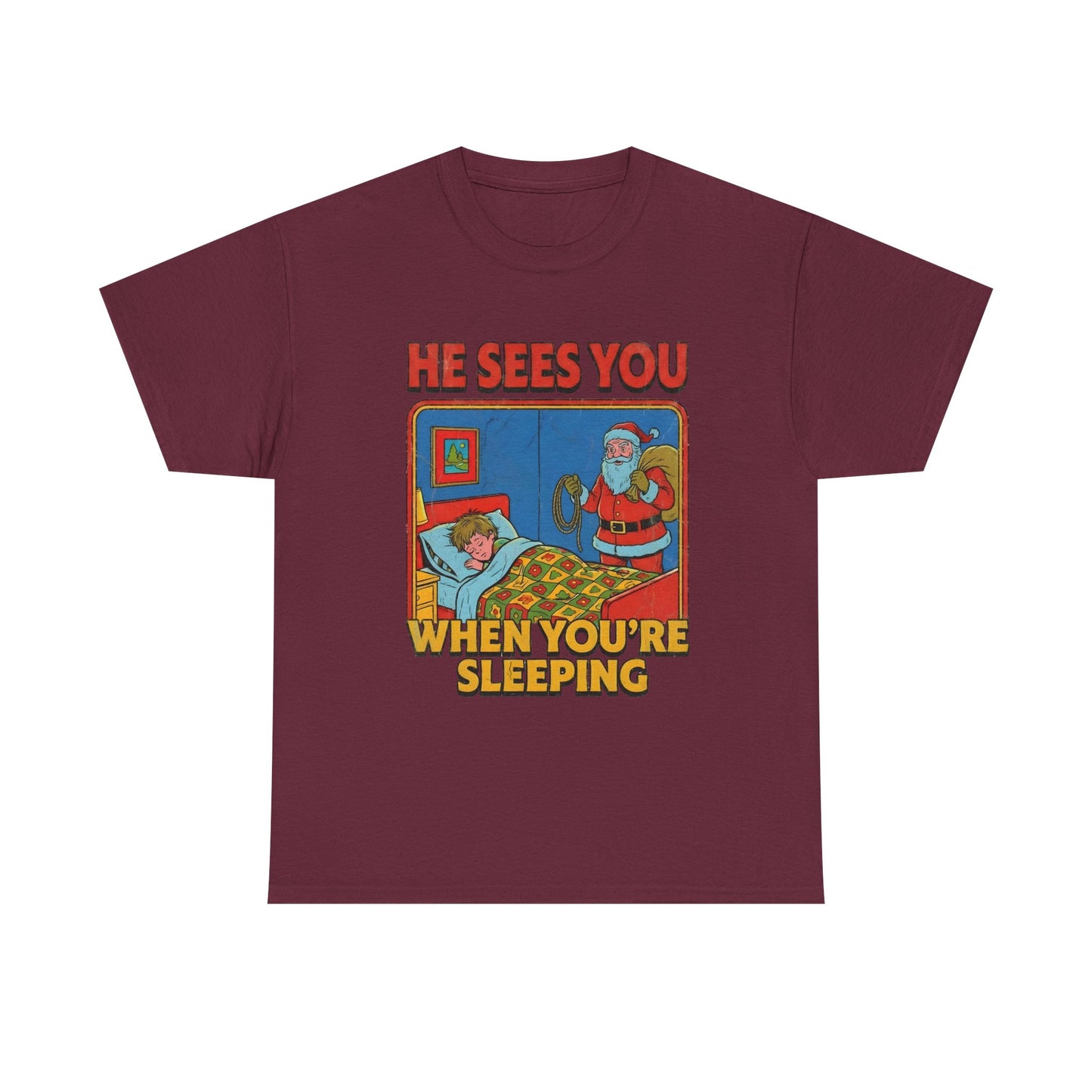 Santa Sees You When You're Sleeping Vintage Horror Tee | Christmas Creepy Holiday
