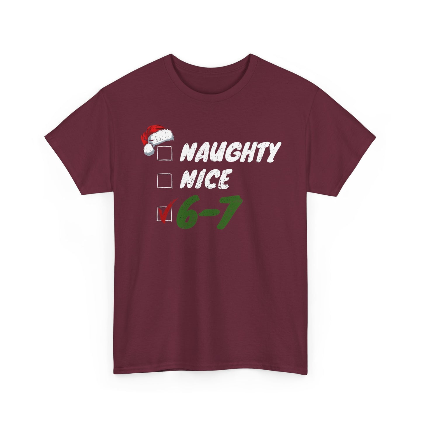 Naughty Nice 6-7 Checklist T-Shirt | Christmas Santa Humor